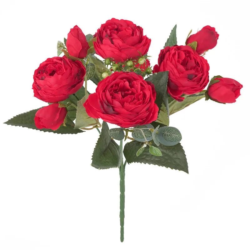 Red 30 см розовые красные шелковые пионы, искусственные цветы букет 5Big Head и 4Bud с пионами поддельные цветы ручной работы украшения дома свадьбы - Цвет: Red