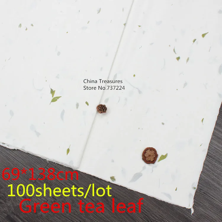 Chinese Painting Rice Paper Calligraphy Writing Yellow Green Tea Leaf Fiber Xuan Yunlong Mulberry Handmade |