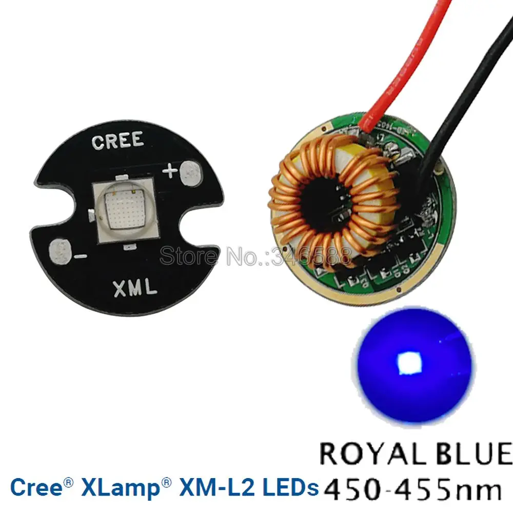 10 Вт Cree XM-L2 T6 XML2 T6 светодиодный свет 20 мм черный PCB белый теплый белый нейтральный белый+ 22 мм 5 режимов драйвер для DIY фонарик - Испускаемый цвет: Royal Blue 16mm