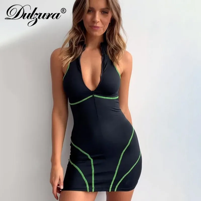 Dulzura летнее женское платье фитнес bodycon v образным вырезом уличная фестиваль