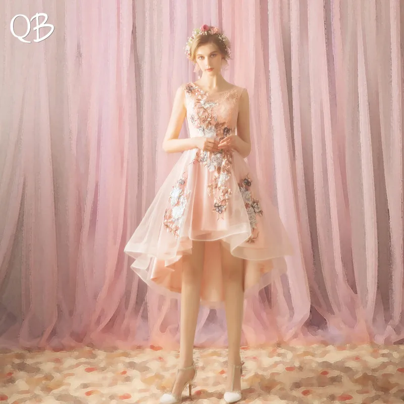 Сексуальные Короткие вечерние платья из тюля с цветочной аппликацией и открытой