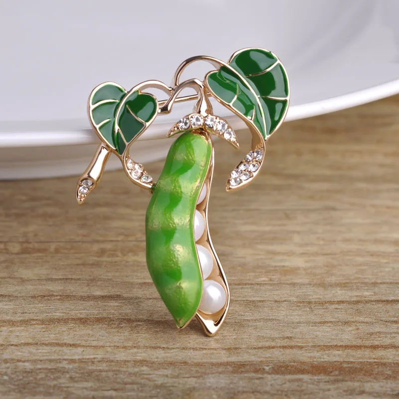 Chic Эмаль Броши Завод Горох Перл Брошь С Кристаллами 18 К Позолоченный Специальный