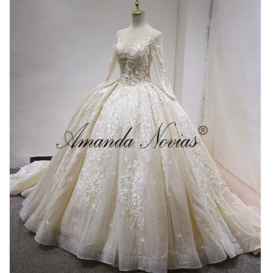 Amanda Novias кружевная Апликация блестящее Бисероплетение летающее роскошное бальное платье свадебное платье
