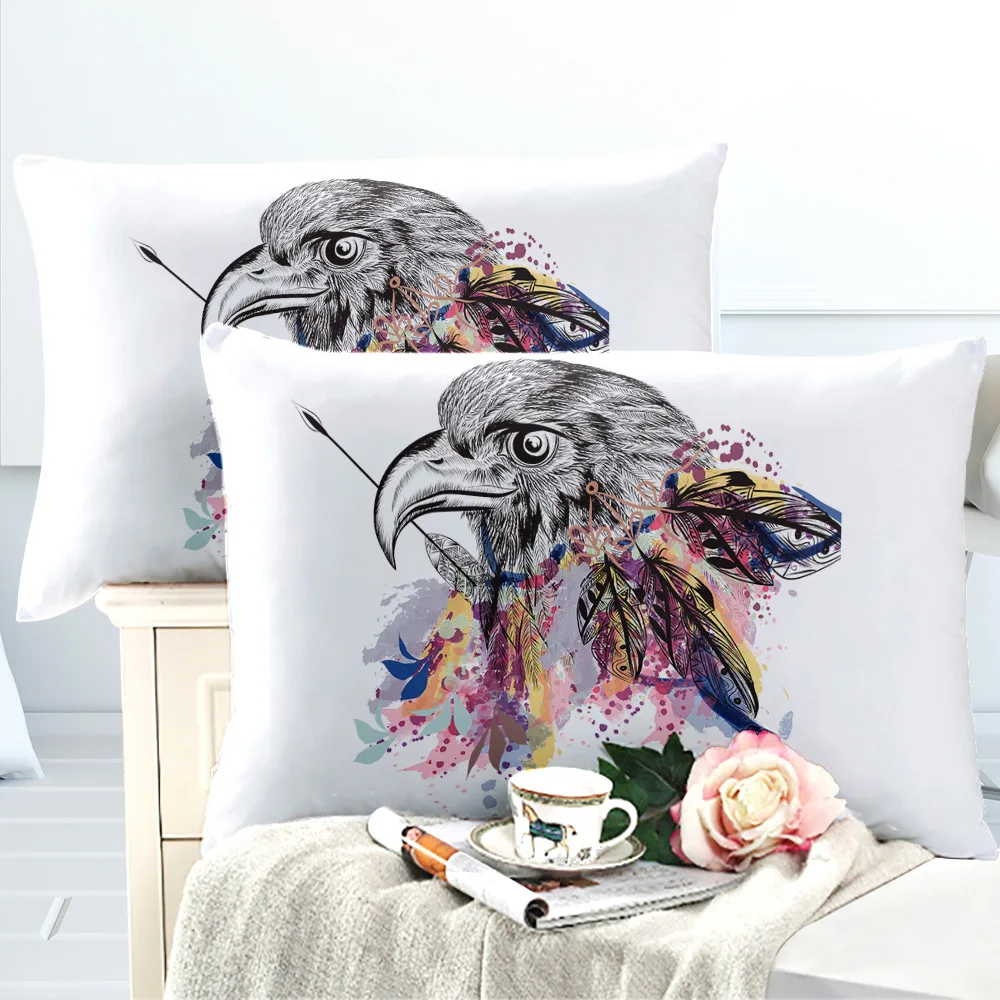 

Watercolor Feather Bedding Set Boho Eagle Print Duvet Cover Set King Queen Bedding Colorful Bedclothes Pillowcase 3Pcs D40
