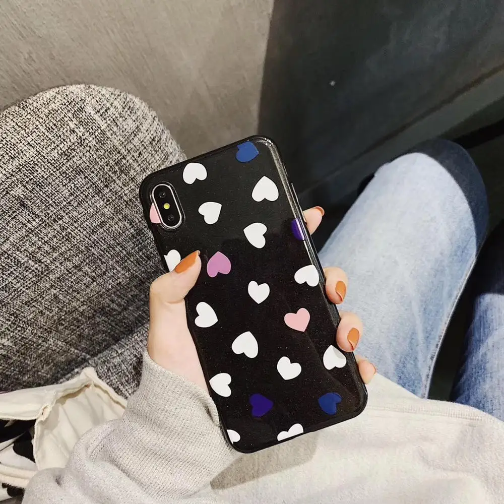 Милая задняя крышка с принтом сердца для iPhone X XR XS MAX 8 7 6 S Plus Мягкий чехол телефона