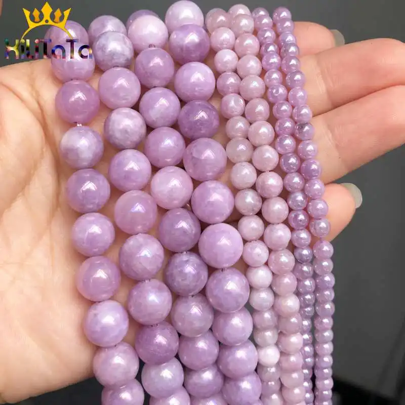 Natural Purple Plating Angelite Stone Beads Smoot Round Loose Spacer For Jewelry Making DIY Bracelet 15&quotStrand 4/6/10/12mm | Украшения