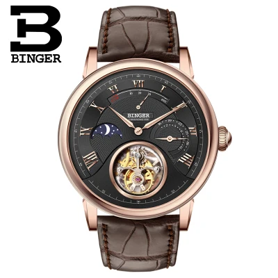 Подлинные роскошные Бингер бренд TOURBILLON крокодиловый кожаный ремешок для мужчин высокого класса Сапфир Водонепроницаемый ручной Ветер Механические Мужские часы - Цвет: 80801-2