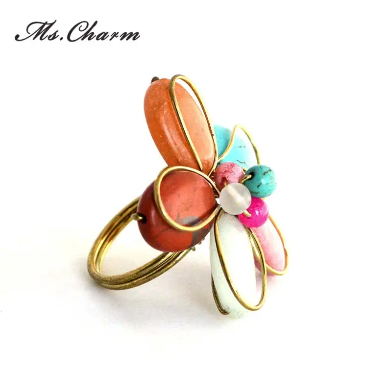 Трендовые стили Натуральный камень цветок кольцо Модные украшения галерея