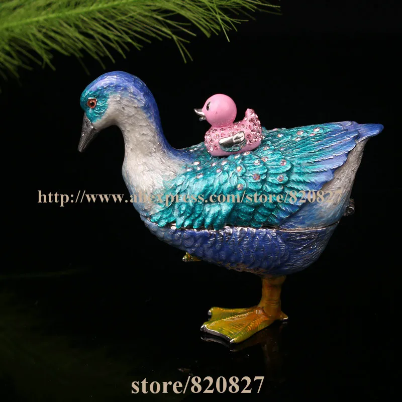Goose Bejeweled Trinket Enamel Pewter Box Pewter Alloy Hinged Mallard Duck  Goose Keepsake Box,