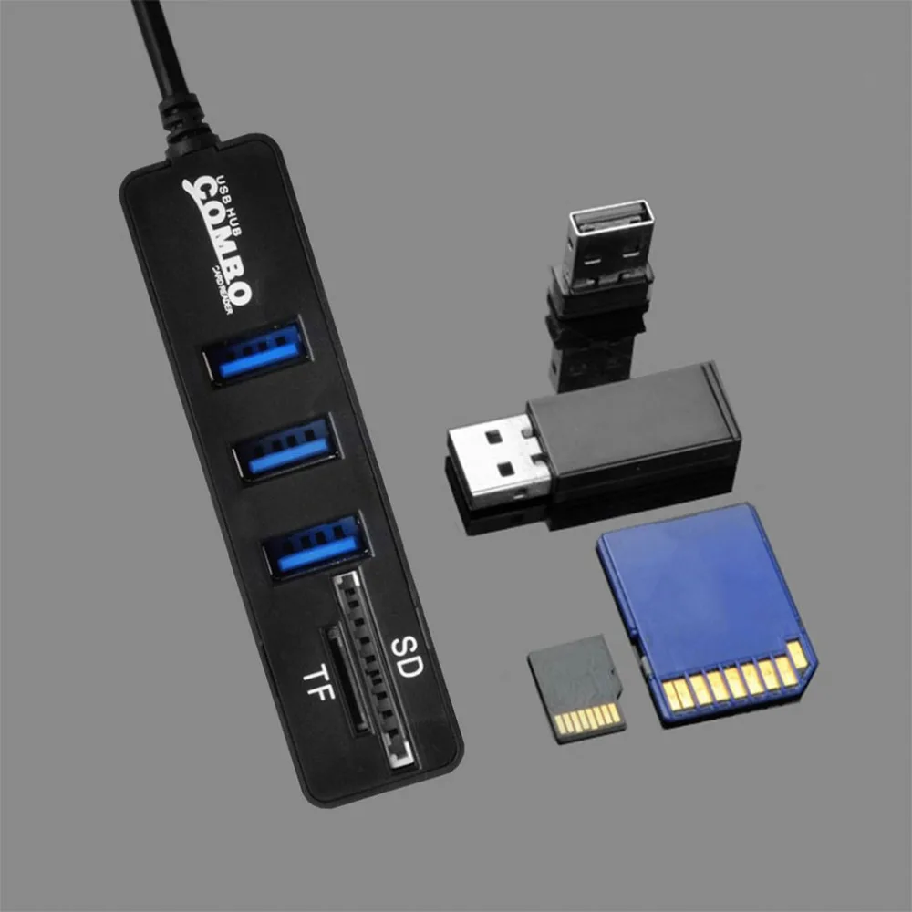 1 шт. черный 3 порта USB 2 0 концентратор сплиттер комбо Тип C кабель OTG SD/TF кардридер