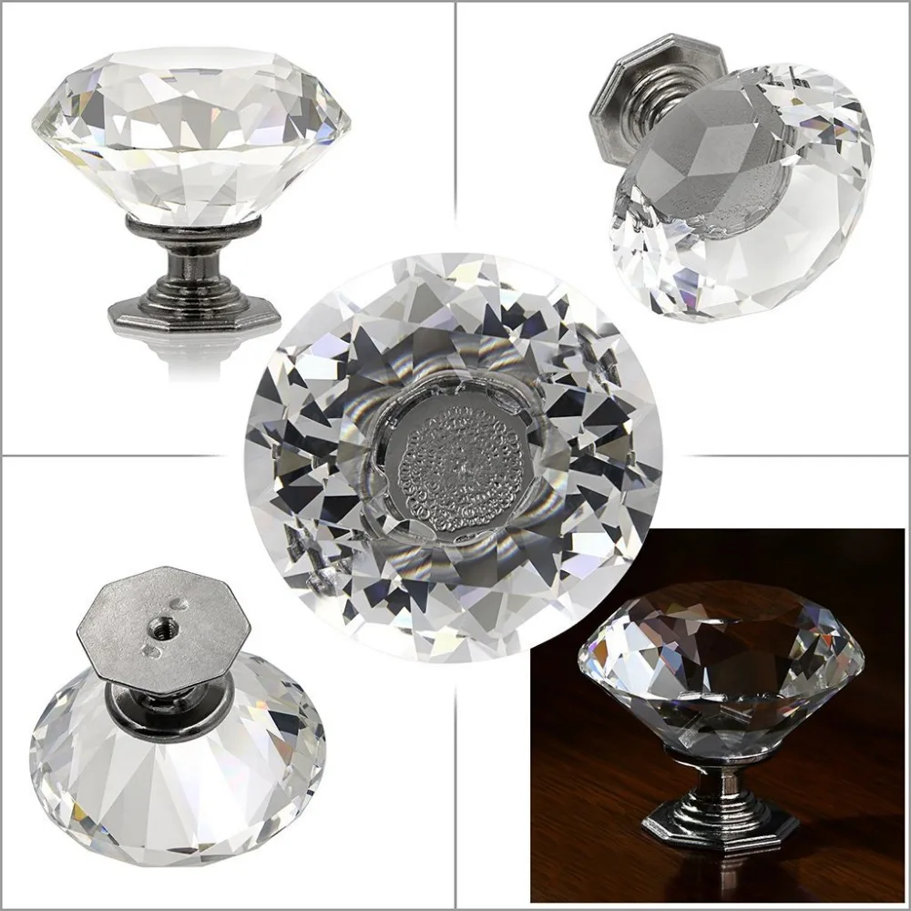 

5Pcs 50MM Diamond Shape Clear Crystal Glass Door Knobs Drawer Knobs Pull Handle Usd for Cabinet Drawer Chest Bin HKA--011