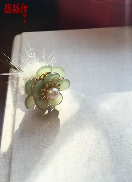 Зеленая палочка для волос из кроличьего меха tassel Hanfu костюм аксессуары серьги