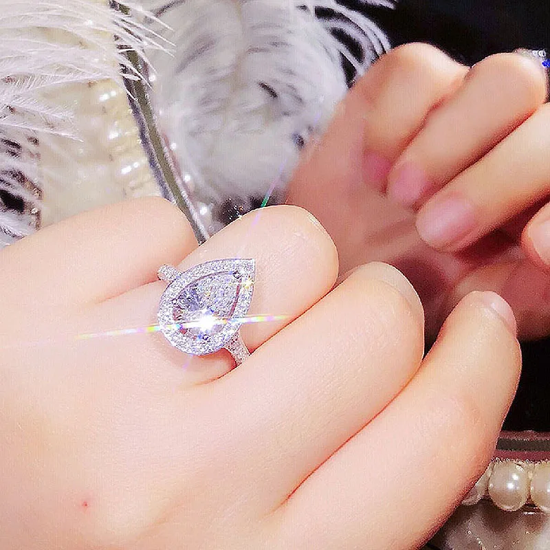 1CT 6X9 мм 18K Белое Золото огранка груша Moissanite Halo Кольцо Лаборатория Grown алмазное