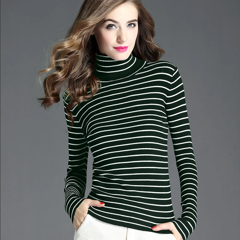2018 полосатый свитер осенне-зимний с высоким воротником женский модный вязаный