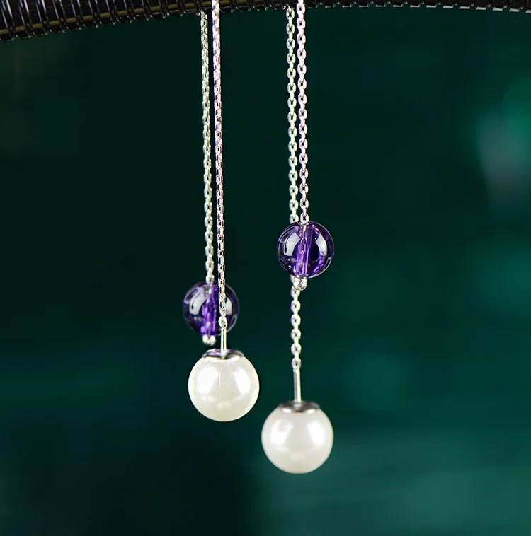 

2018 Limited Brinco Shell Has The Amethyst Contracted Temperament Earrings Female Long Tassels Eardrop, Japan And Anti Allergy