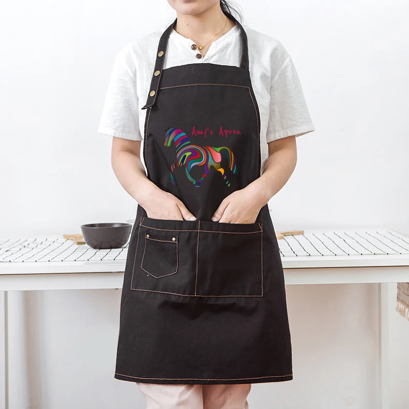 

Fashion canvas apron calligraphy painting work cartoon manicure work clothes hair styling milk tea shop staff custom logo