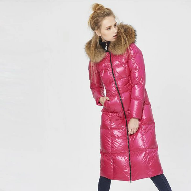 Женская куртка на белом утином пуху теплая парка с воротником из натурального