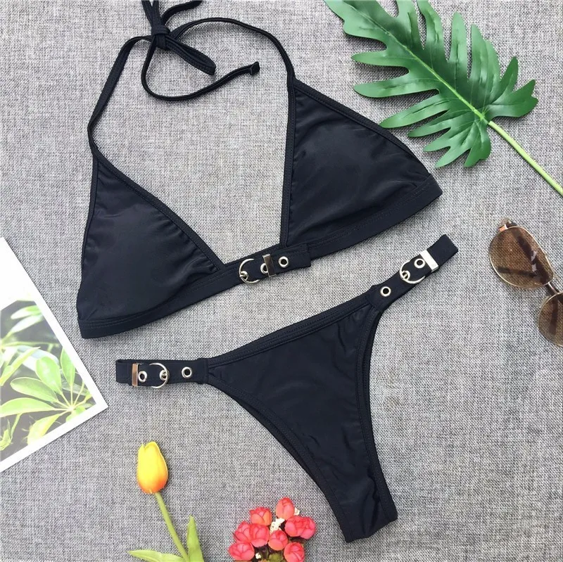 2018 Femme Maillot De Bain отрегулируйте кнопку Холтер для женщин комплект бикини Твердые