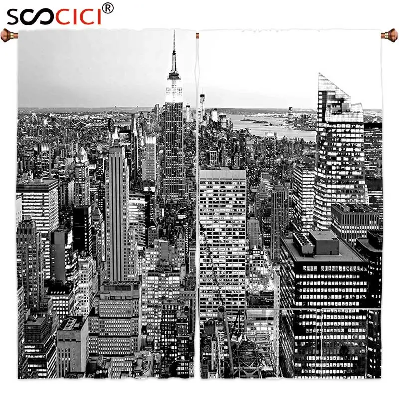 

Шторы на окна, 2 панели, панорамный Декор Нью-Йорка для высоких зданий Манхэттена города, известный памятник, США, черные и