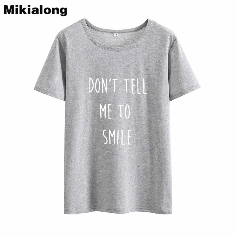 Футболка Mikialong женская с принтом Don't ditell Me To Smile летняя хлопковая футболка