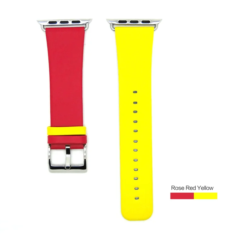 Rose Red Yellow Модный двухцветный ремешок для часов для Apple Watch 38 мм 40 мм ремешок из натуральной кожи для iWatch 42 мм 44 мм Серия 1 2 3 4 браслет - Цвет ремешка: Rose Red Yellow