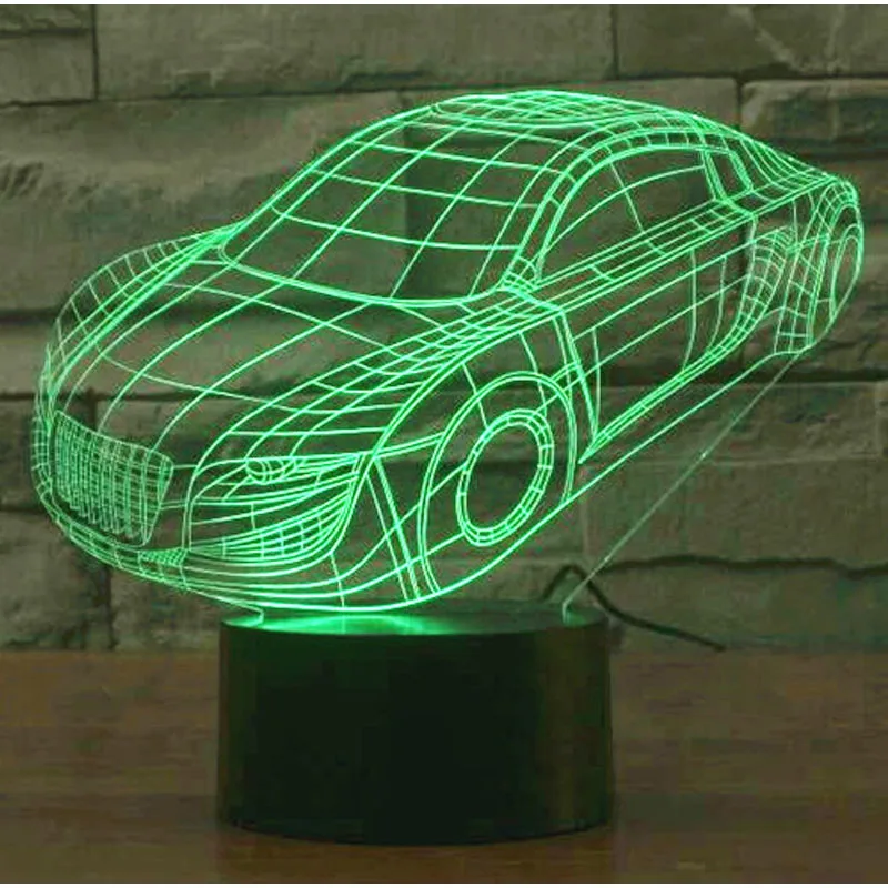 3D светодиодный ночсветильник динамический автомобиль с 7 цветсветильник для
