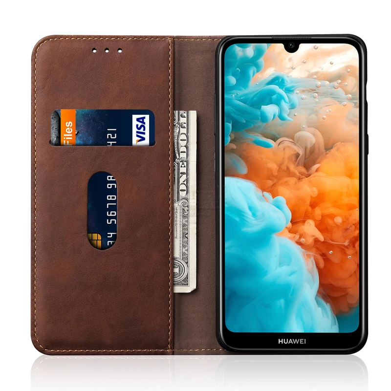 Роскошный тонкий кожаный флип-чехол в стиле ретро для huawei Y6 Prime/Honor 8A Чехол-кошелек с подставкой для карт Магнитный чехол-книжка чехол для телефона s