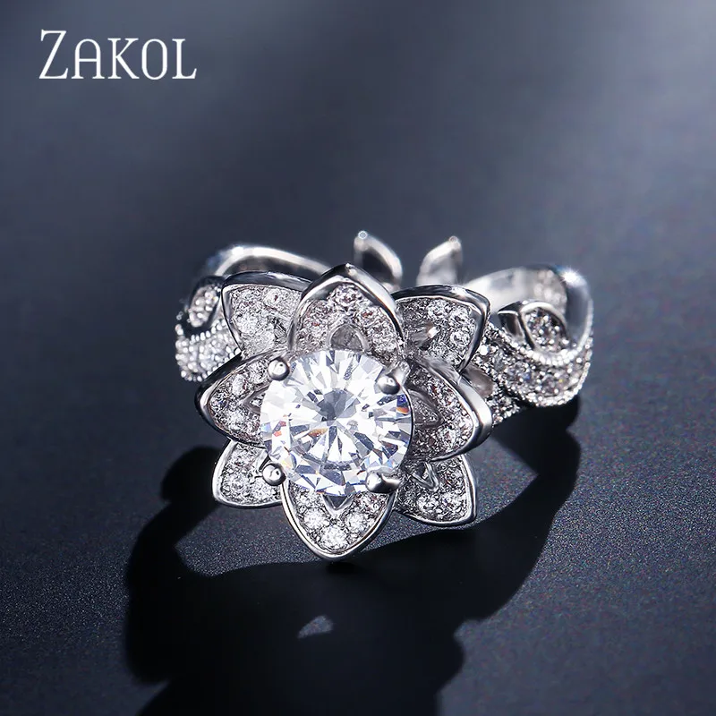 ZAKOL роскошное Серебряное кольцо для невесты с цветком для женщин с AAA кубическим цирконием, объемное свадебное ювелирное изделие FSRP2043