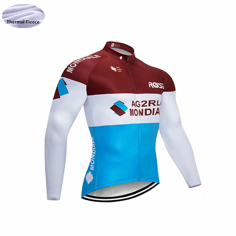 AG2R 2018 pro team длинные рукава Велосипеды Джерси зимний комплект Термальность флис