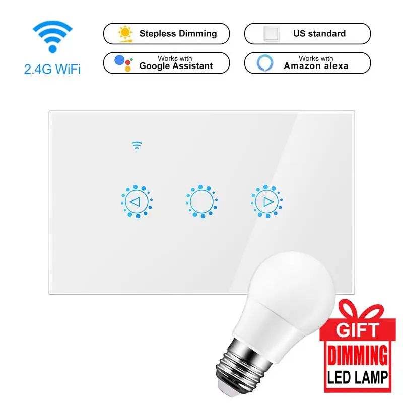 US plug White Светодиодный диммер 220 В/110 В умный Wifi диммер сенсорный светильник с лампочкой работает с Amazon Alexa Google Assistant Ewelink - Цвет: US plug White