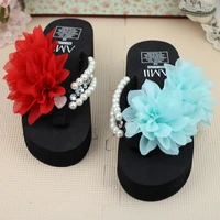 chiffon flowers female slippers online summer 2019 beach shoes non slip flip flops wedge platform