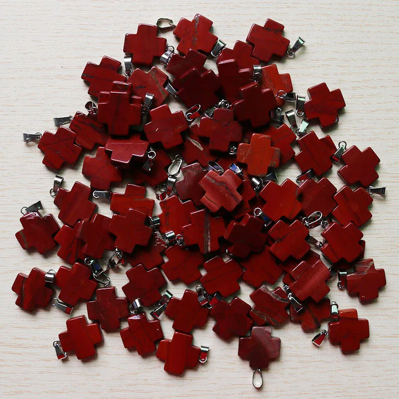 Rainbow stone 25 шт./партия, хит, натуральный камень, смешанный цвет, крест, подвеска для изготовления украшений ожерелья, подарок для женщин,, 20 мм - Окраска металла: Rainbow stone