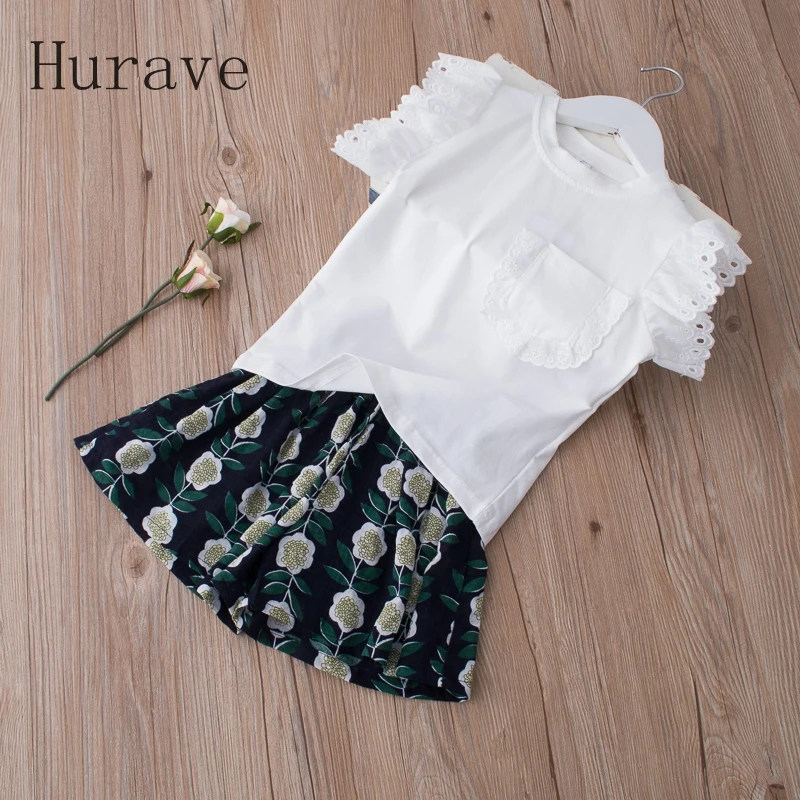 Hurave/2019 летние комплекты для девочек одежды детей детская одежда хлопковая