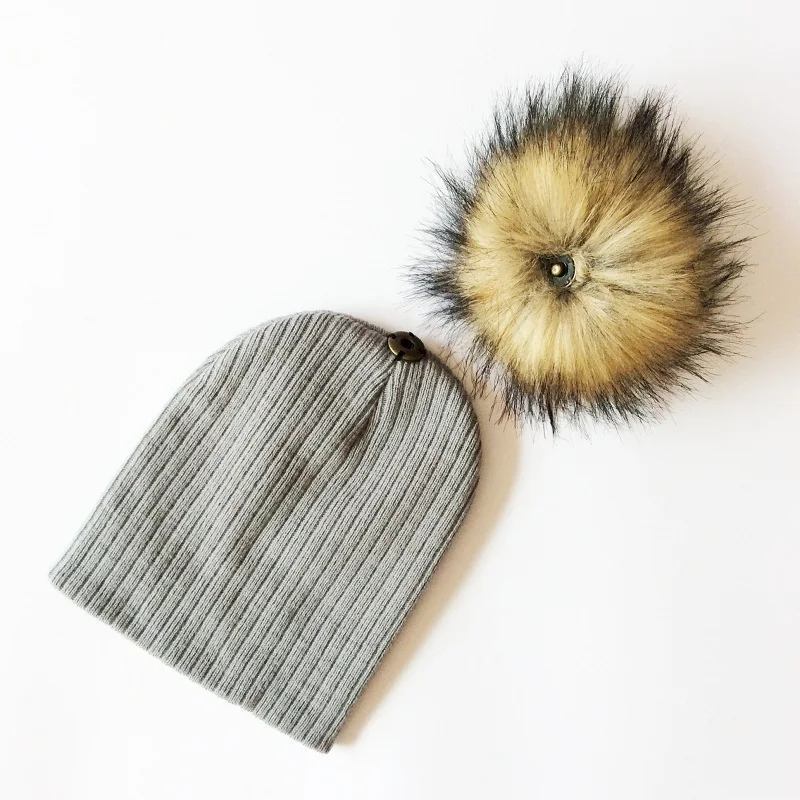 Winter Children Boy Girl Crochet Artificial Pompom Hat Knitted Toddler Kids Caps With Pompon Baby Beanie Hats Bonnet
