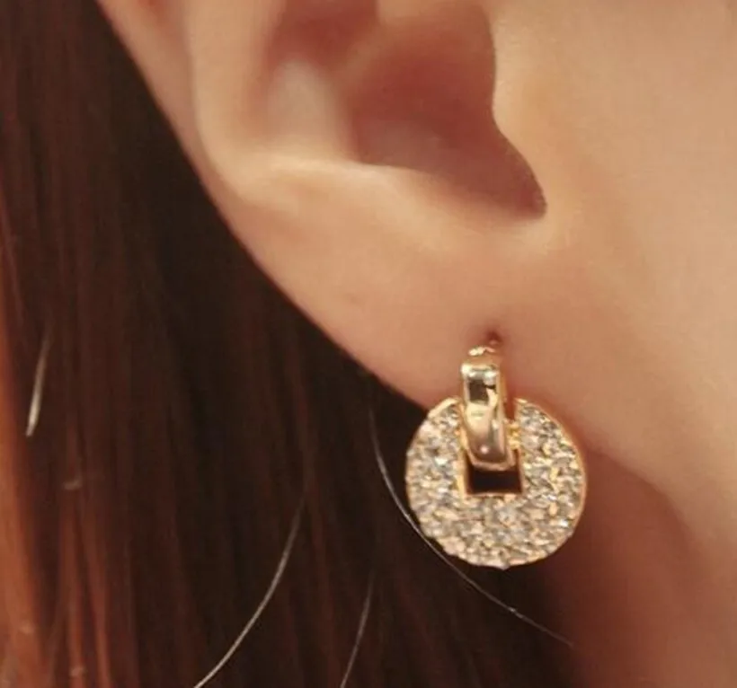 2015 NEW Retro Coins Rhinestone Circle Earring Golden Lady Ear Studs |