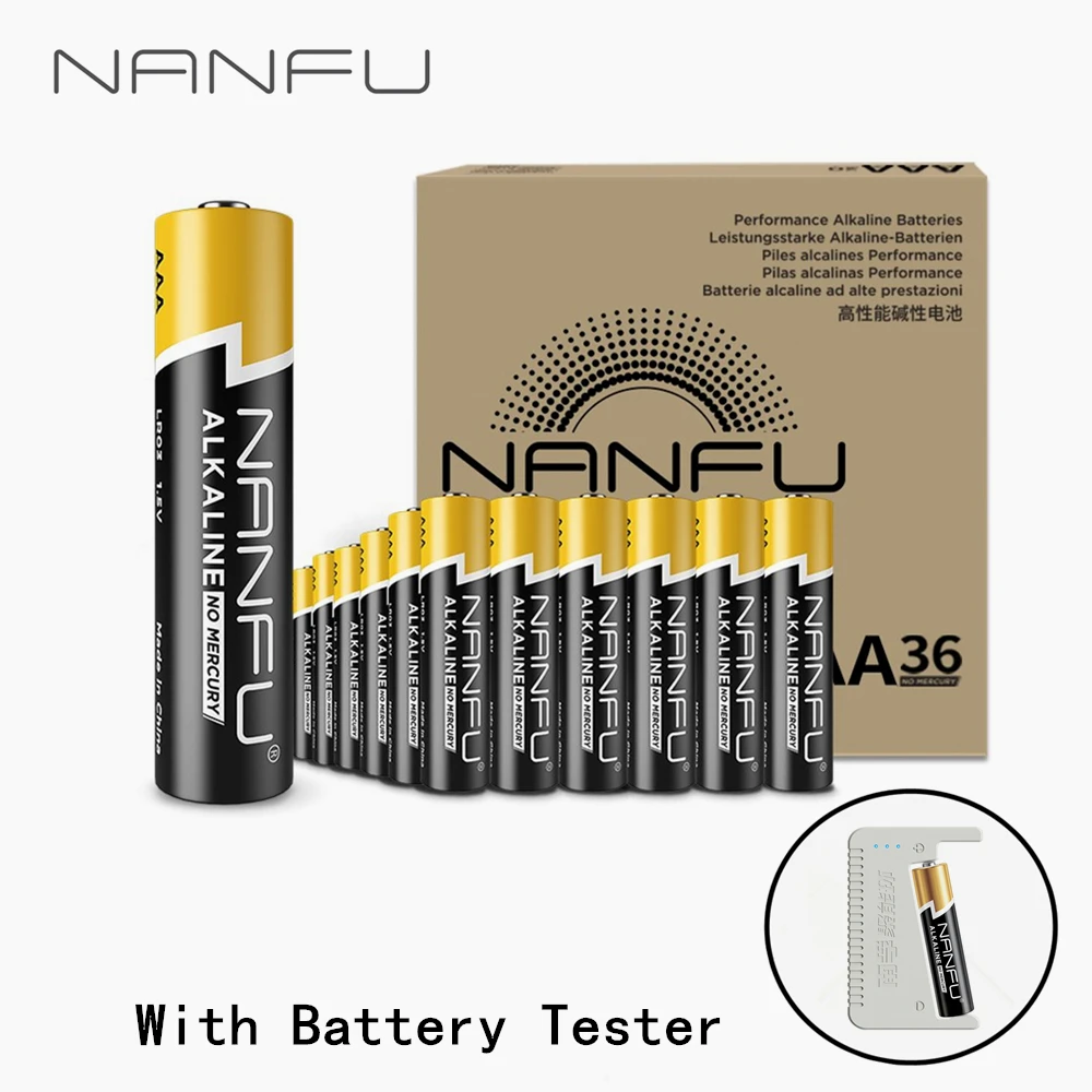 NANFU 36 шт. аккумулятор aaa батарейки с батарея тестер 1.5 В щелочной аккумуляторы LR03 3a
