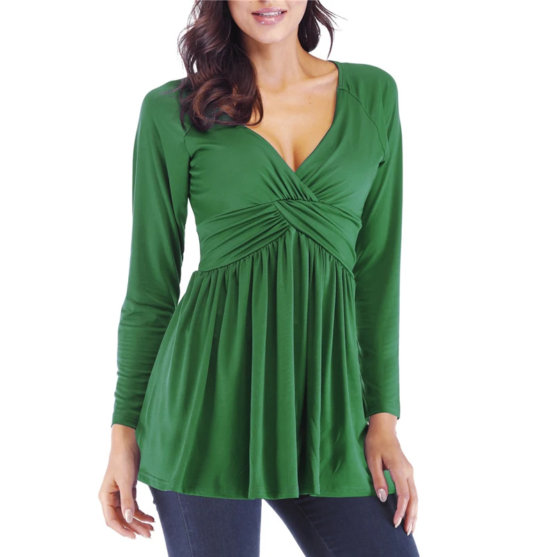 Летняя модная Свободная Женская футболка с длинным рукавом и плиссировкой новый