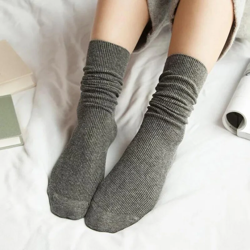 DT112 Dark Gray Новые осенние однотонные носки для женщин, трикотажные, эластичные, оранжевые, женские, хлопковые, повседневные, Calcetines Mujer, для девочек, зеленый Носок, Meias QMH - Цвет: DT112 Dark Gray