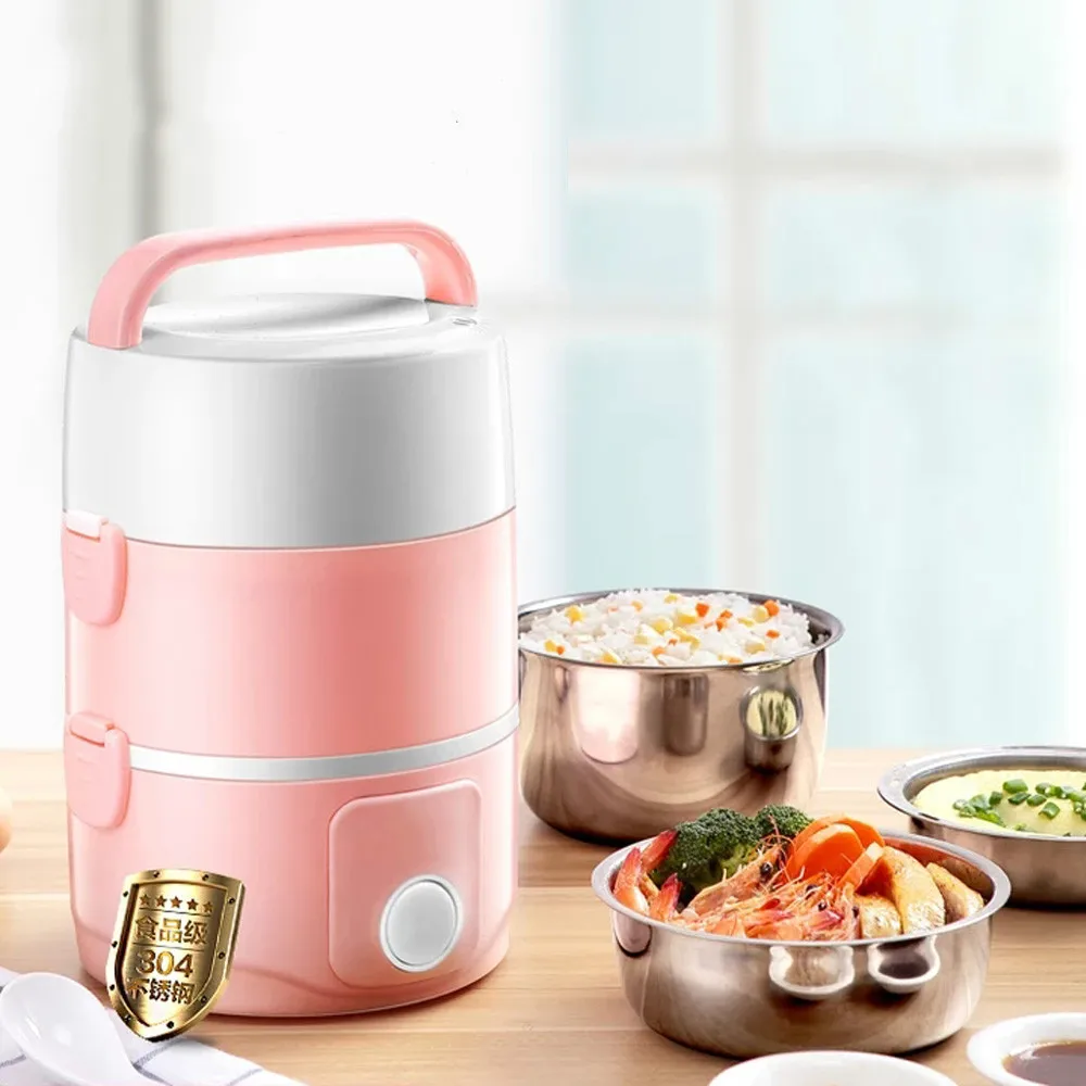 

Portable Electric Rice Cooker 2L Food Heating Container Lunchbox 3 Layers Dinnerware Cooking Steamer Lunch Box Warmer EU US