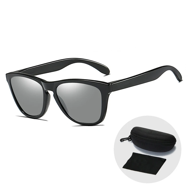 Silver Mirror Lens Fashion Classic Square Sunglasses Men Retro Polarized UV400 Mirror Lens Sun Glasses Transparent Eyeglasses Women with Zip Case - Цвет линз: Silver Mirror Lens
