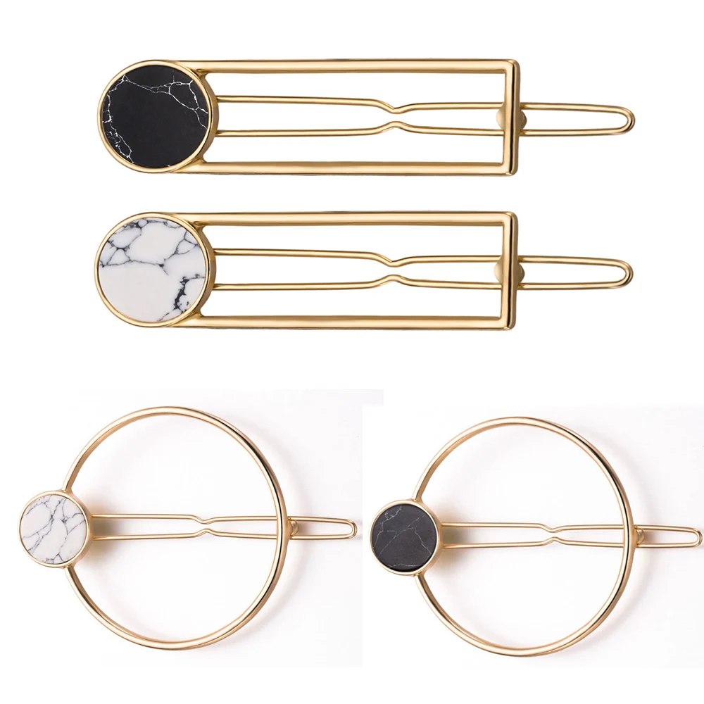 Fashion Women Girls Metal Circle Square Hair Clips Natural Stone Hairpins Barrettes Wedding Clip Accessories Dropshipping | Украшения и