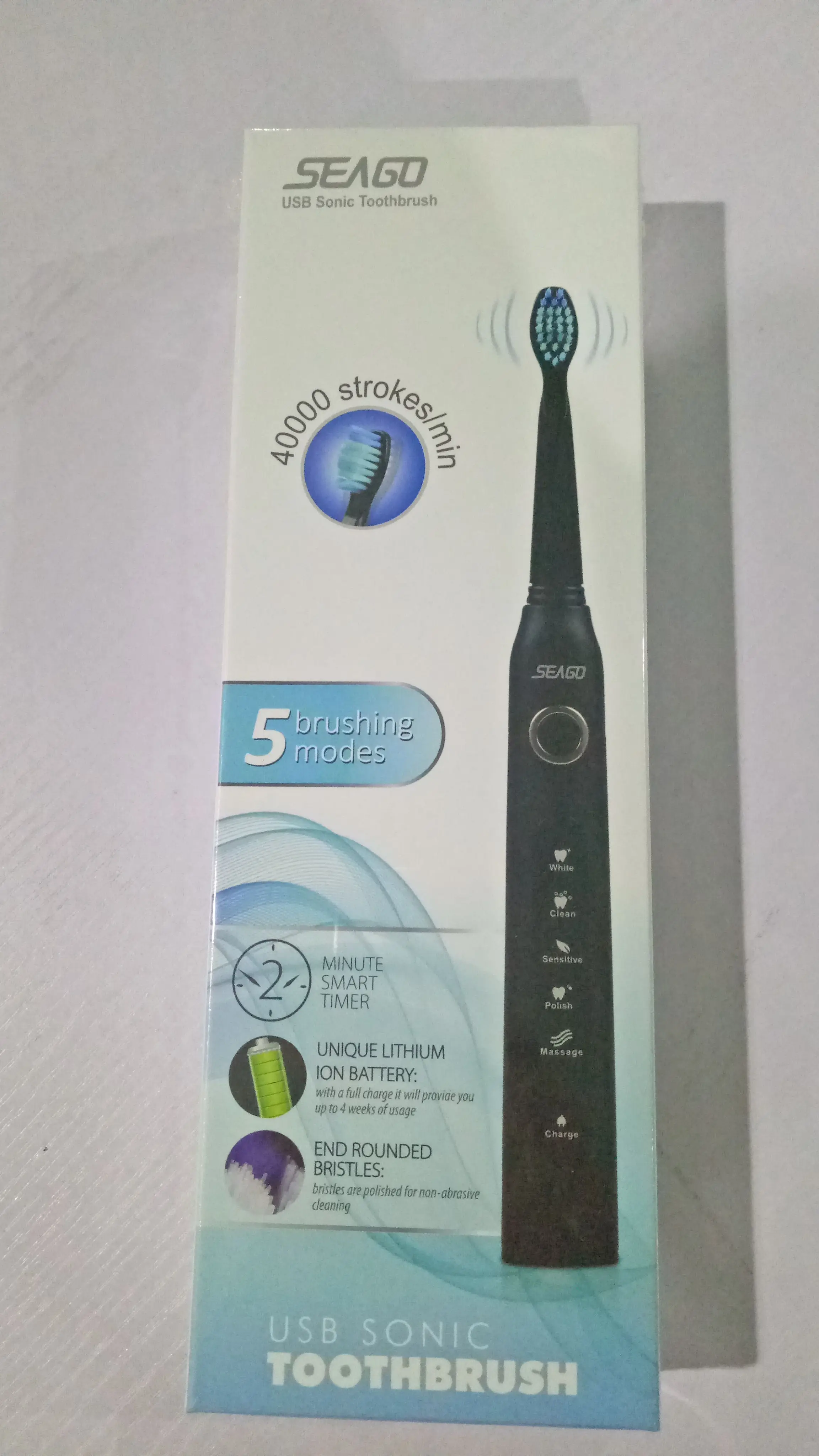 Seago SG-507 USB аккумуляторная электрическая зубная щетка для взрослых Водонепроницаемая Глубокая чистка зубная щетка с 2 сменными головками