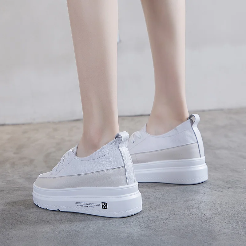 Leather shoes White Sneakers Platform women shoes Autumn Fashion Increase Casual Shoes Woman Student small size 32 33 34