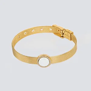 Gold White Bracelet Женские шармы для девочек, хранитель браслетов, 585, розовое золото, золото, хранитель браслетов, браслет для женщин с большим круговым керамическим кристаллом, ювелирное изделие - Окраска металла: Gold White Bracelet
