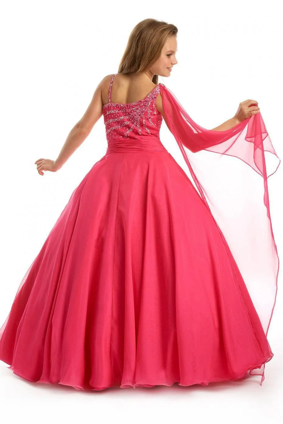 

Free Shipping Custom Made Girl's Pageant Dresses Scalloped Beads Chiffon Girl's Ball Gown Flower Girl's Dress 2017 New ZP023