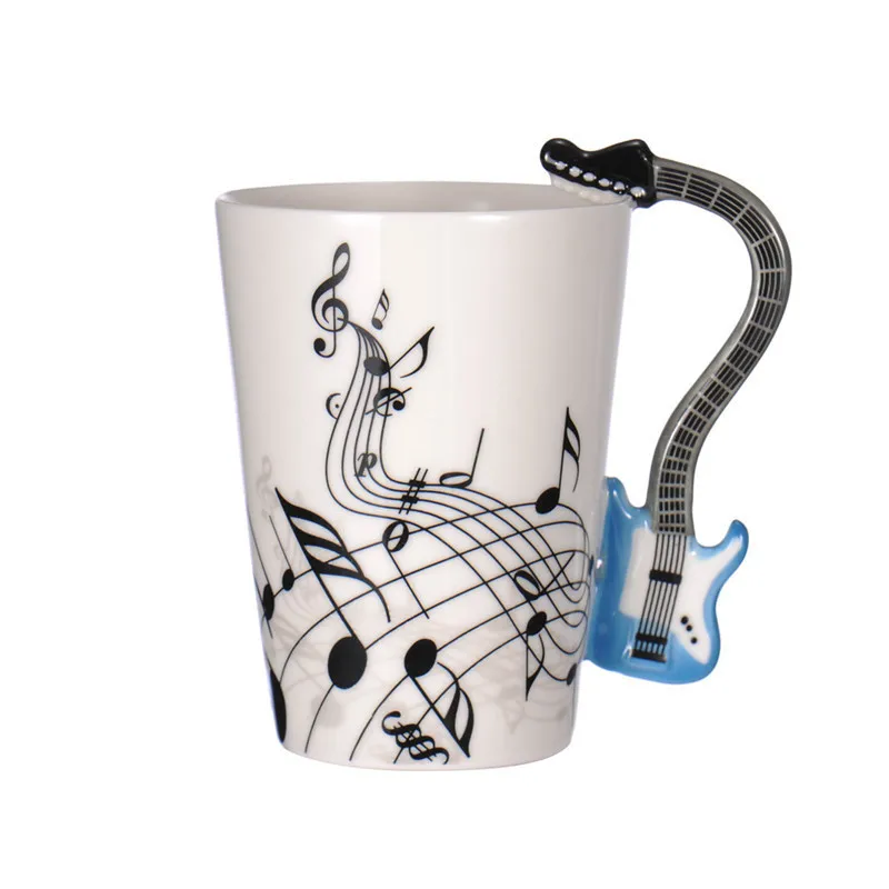 New Guitar Ceramic Coffee Mugs Porcelain Milk Mug Tea Cups Music Notes Home Office Drinkwares Support Dropshipping | Дом и сад