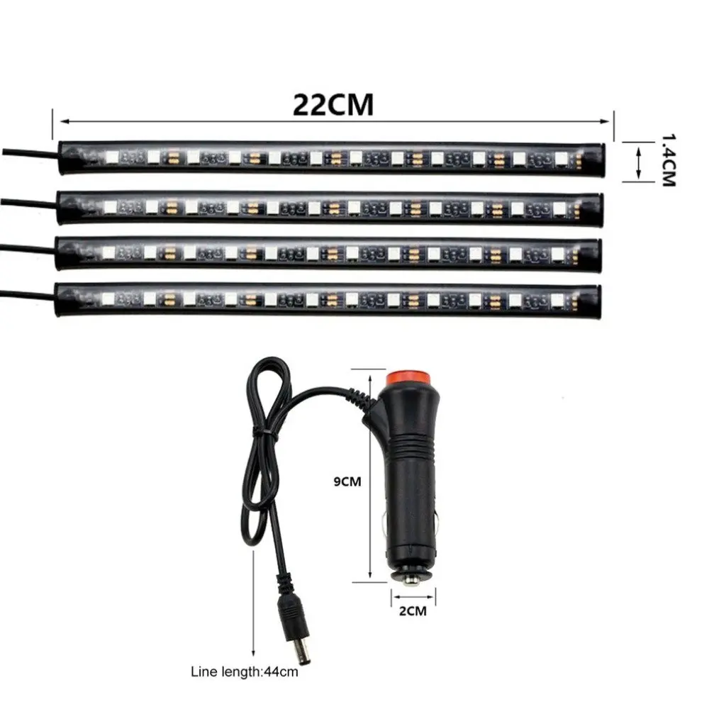 Светодиодный 4x Автомобильные светодиодные полосы света многоцветные RGB 5050 48 SMD атмосферная лампа для интерьера под приборной панелью комплект освещения ST522