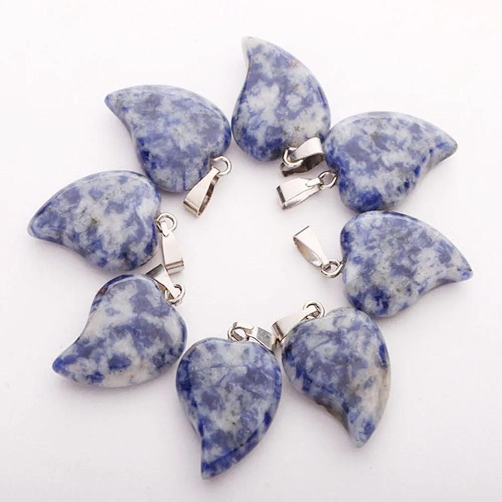 Sodalite stone Натуральный сердце камень кулон с украшением в виде кристаллов кварца смешанной Цвет Камень Подвески "сделай сам" для изготовления ювелирных изделий, 50 шт./лот - Окраска металла: Sodalite stone