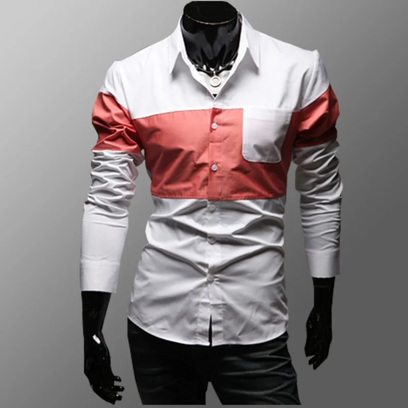 The newest men's shirts Design: color matching long sleeve Dark blue pink shirt M-XL (LC0022) | Мужская одежда