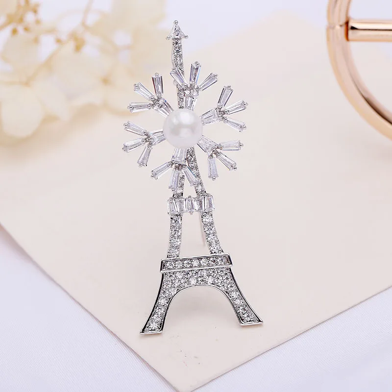 SWOUR New Fashion Jewelry White Gold Color CZ Rotating Snowflake Tower Design Apparel Brooch Pin Collar For Women S403 | Украшения и